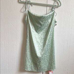 Cider Green Satin Chemise with Adjustable Straps